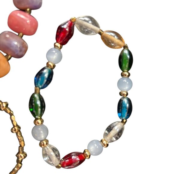 Three Handmade Stretch Bracelets Made  with Recycled Beads from Vintage Jewelry - Picture 3 of 4